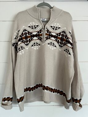 Pendleton Women’s Beige Half-Zip Geometric Sweater